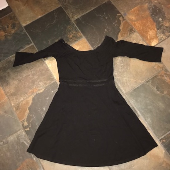 Black A-Line Dress with Mid Section Mesh Cut Out - Picture 1 of 1